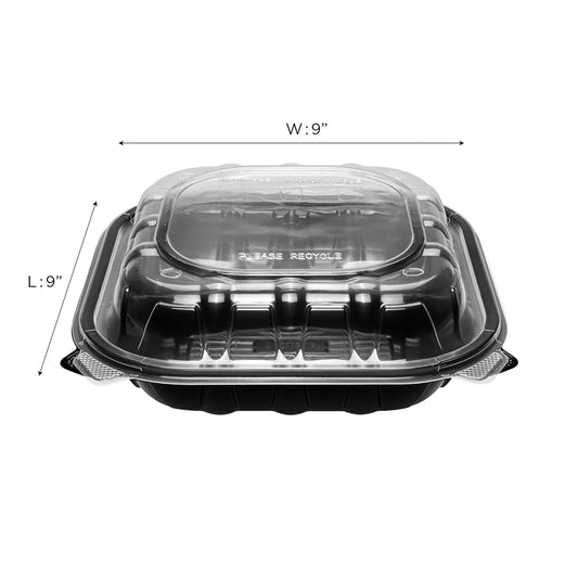 9"x 9" Premium PP Hinged Container, 3 compartments