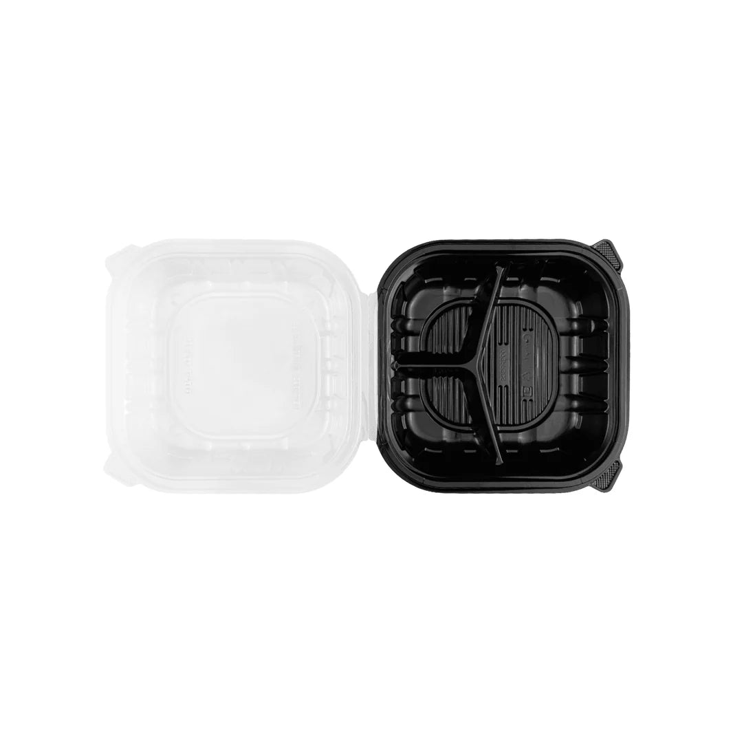 9"x 9" Premium PP Hinged Container, 3 compartments