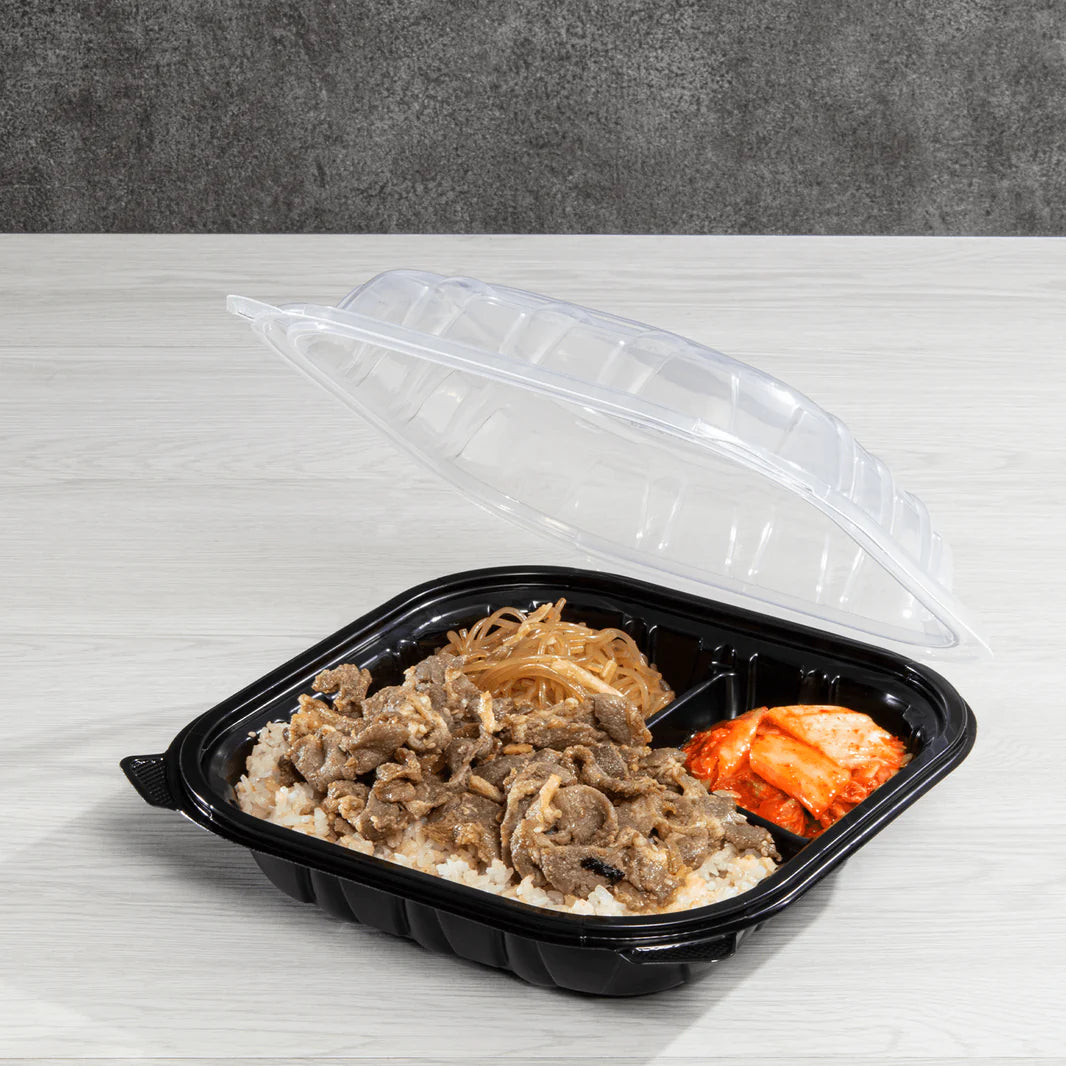 9"x 9" Premium PP Hinged Container, 3 compartments