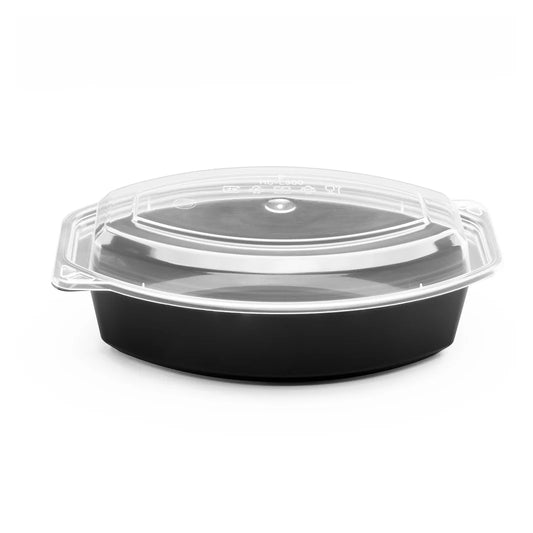 16oz PP Microwaveable Oval Food Container with Clear Lid, Black