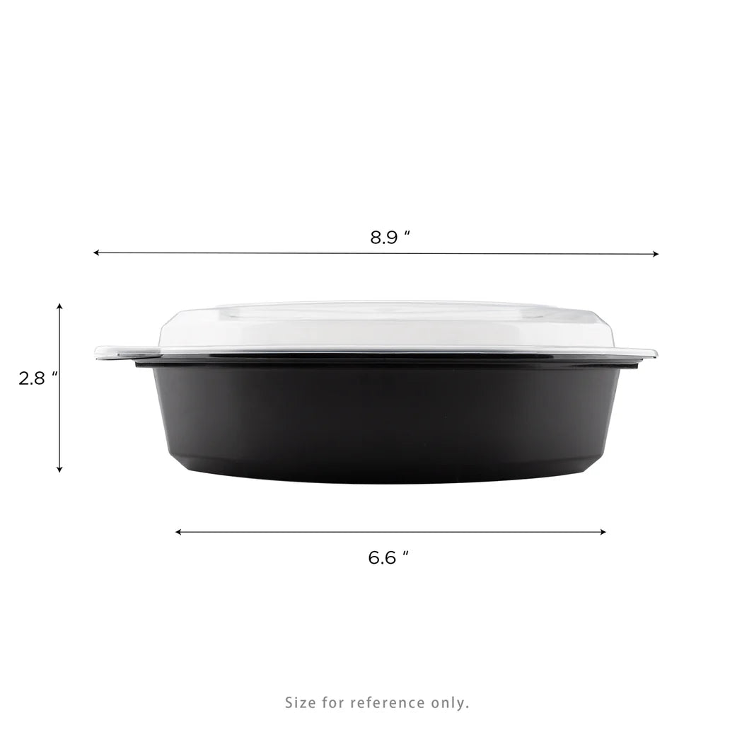 24oz PP Microwaveable Oval Food Container with Clear Lid, Black