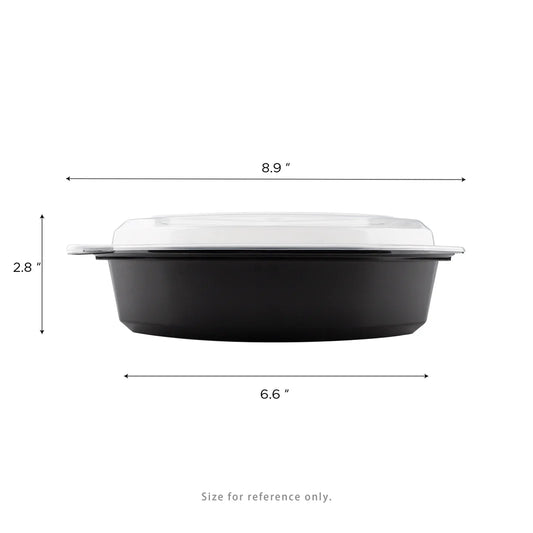 24oz PP Microwaveable Oval Food Container with Clear Lid, Black