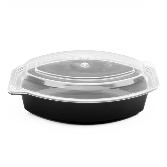 24oz PP Microwaveable Oval Food Container with Clear Lid, Black