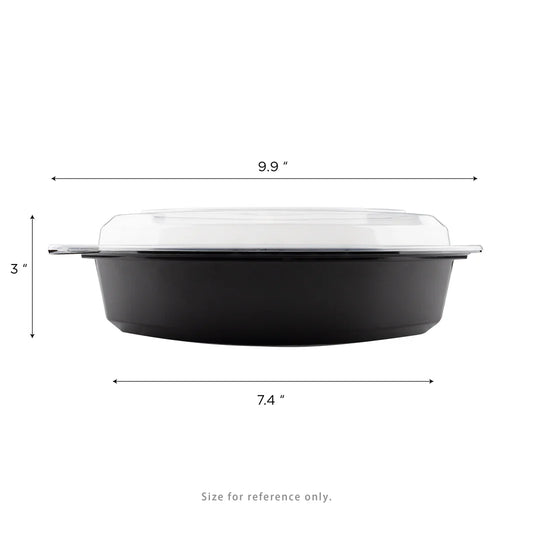 32oz PP Microwaveable Oval Food Container with Clear Lid, Black