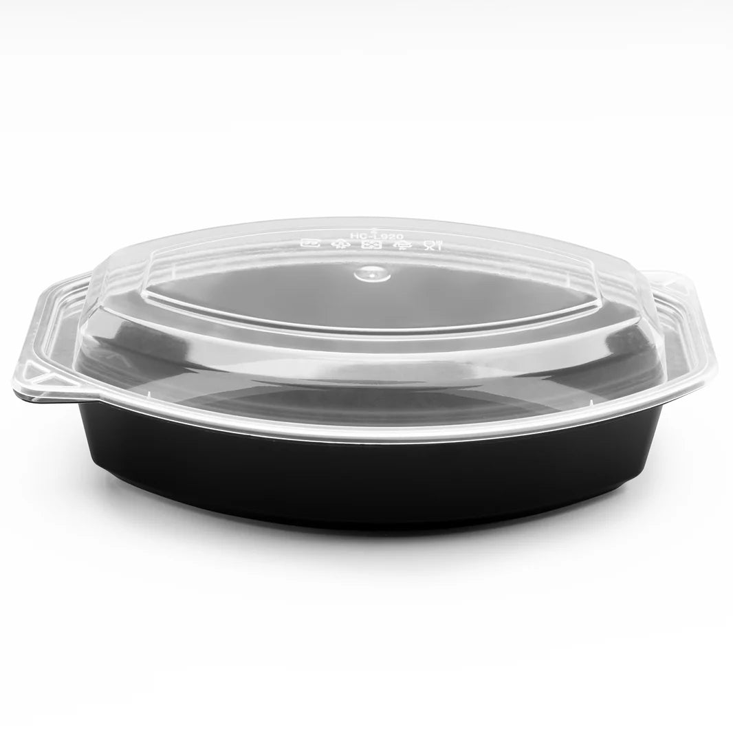 32oz PP Microwaveable Oval Food Container with Clear Lid, Black