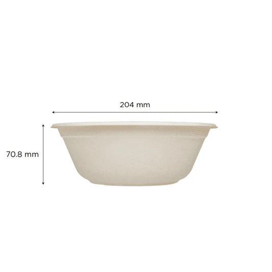 40oz PFAS Free Bagasse Round Bowl, Natural