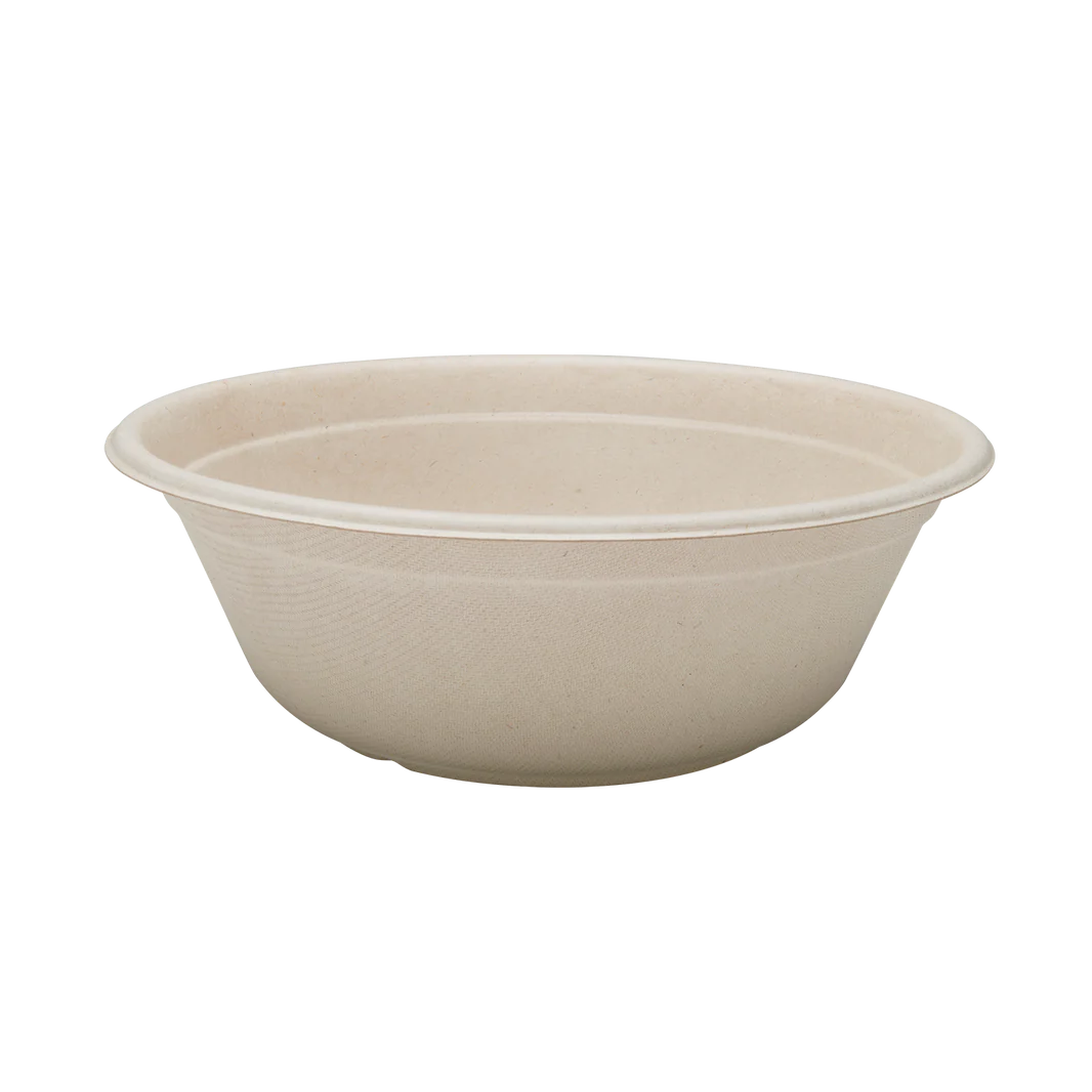 40oz PFAS Free Bagasse Round Bowl, Natural