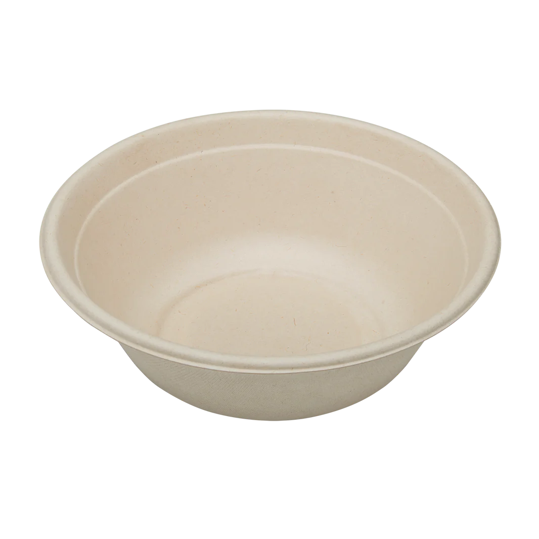 40oz PFAS Free Bagasse Round Bowl, Natural