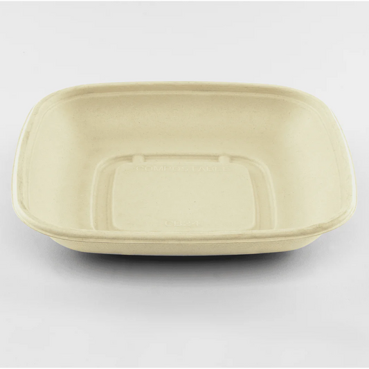 24oz PFAS Free Bagasse Square Bowl, Natural