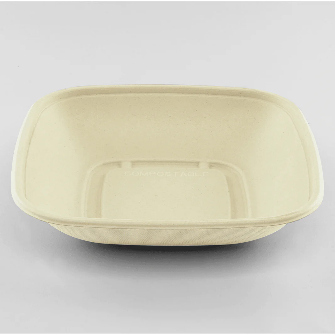 32oz PFAS Free Bagasse Square Bowl, Natural