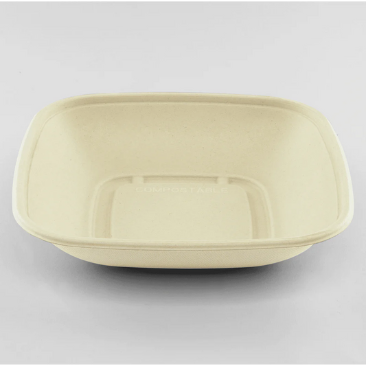 32oz PFAS Free Bagasse Square Bowl, Natural