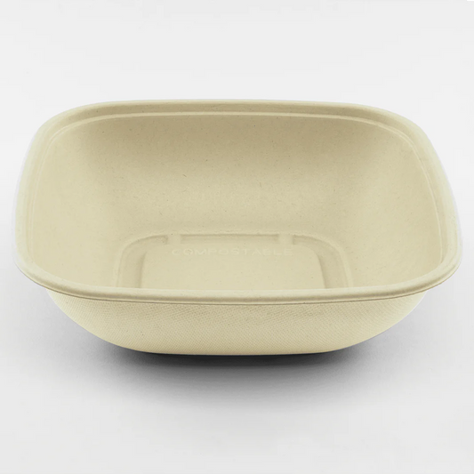 48oz PFAS Free Bagasse Square Bowl, Natural