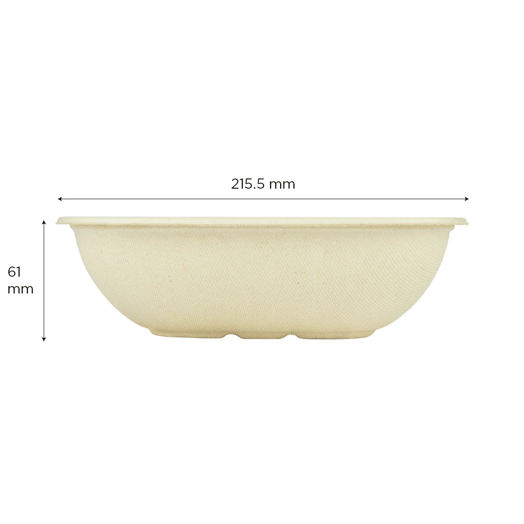 48oz PFAS Free Bagasse Square Bowl, Natural