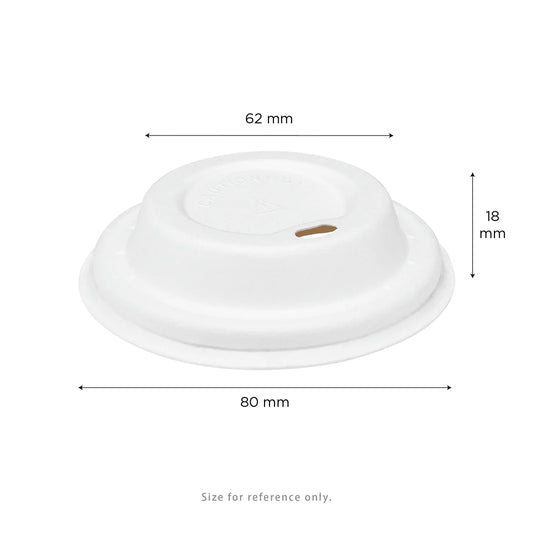 80mm Bagasse Sipper Dome Lid for 8oz Hot Cup, White