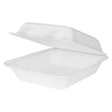 8"x8" PFAS Free Compostable Bagasse Hinged Containers, White