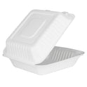 8"x8" PFAS Free Compostable Bagasse Hinged Containers, White