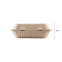 9"x6" PFAS Free Compostable Bagasse Hinged Containers, Natural