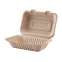 9"x6" PFAS Free Compostable Bagasse Hinged Containers, Natural