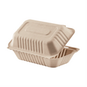 9"x6" PFAS Free Compostable Bagasse Hinged Containers, Natural