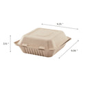 9" x 9" PFAS Free Compostable Bagasse Hinged Containers, Natural