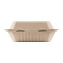 9" x 9" PFAS Free Compostable Bagasse Hinged Containers, Natural