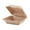 9" x 9" PFAS Free Compostable Bagasse Hinged Containers, Natural