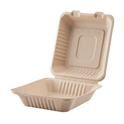 9" x 9" PFAS Free Compostable Bagasse Hinged Containers, Natural
