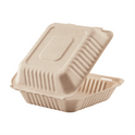 9" x 9" PFAS Free Compostable Bagasse Hinged Containers, Natural