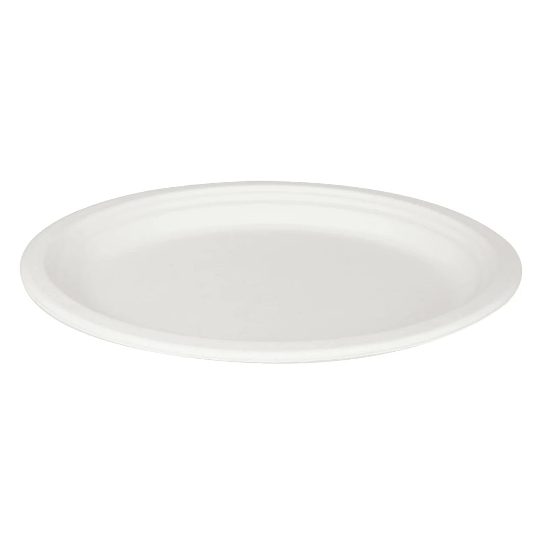 12.5"x 10" PFAS Free Compostable Bagasses Oval Plates, White