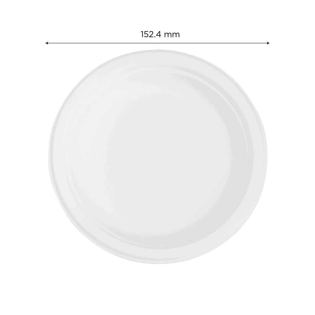 6" PFAS Free Compostable Bagasses Round Plates, White