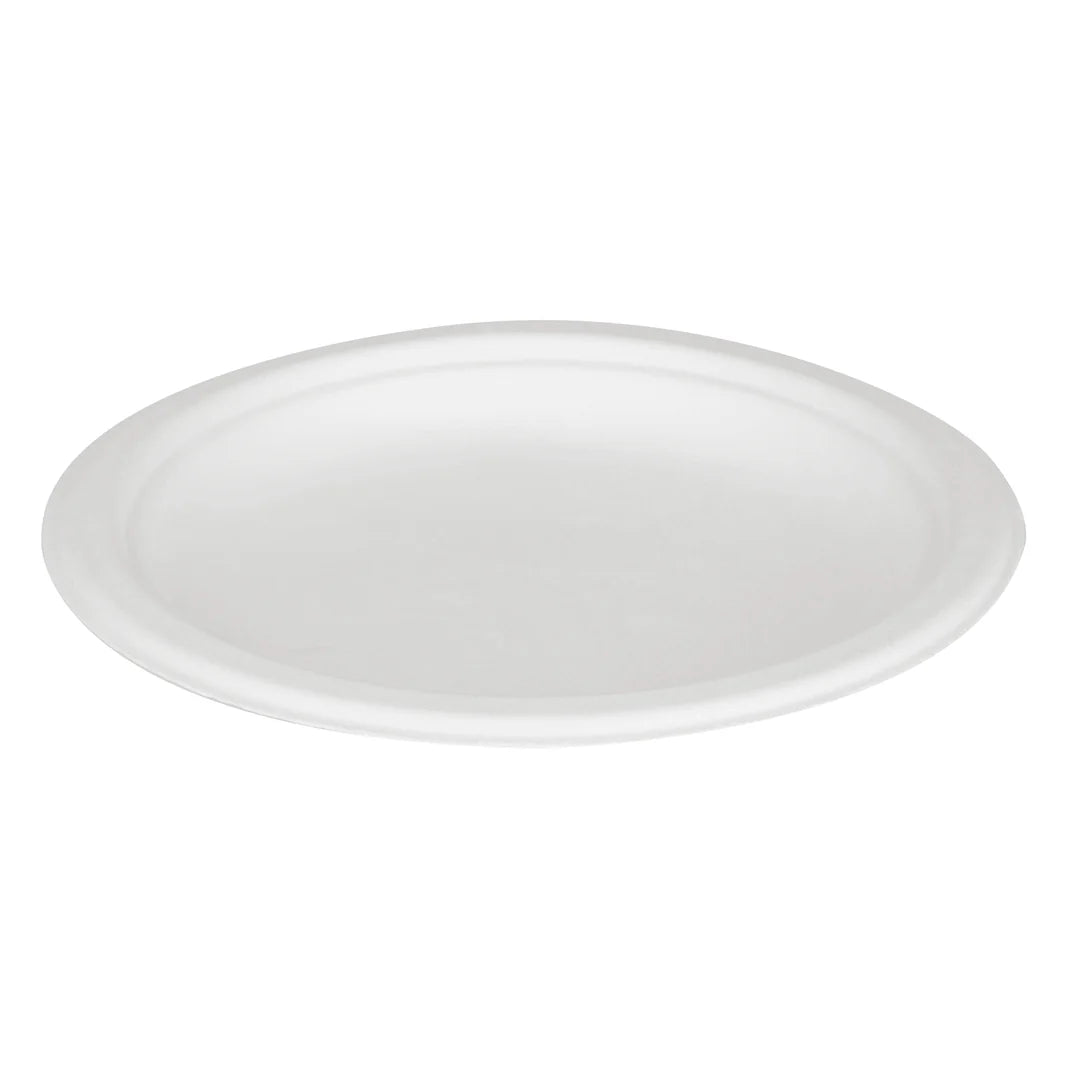 6" PFAS Free Compostable Bagasses Round Plates, White