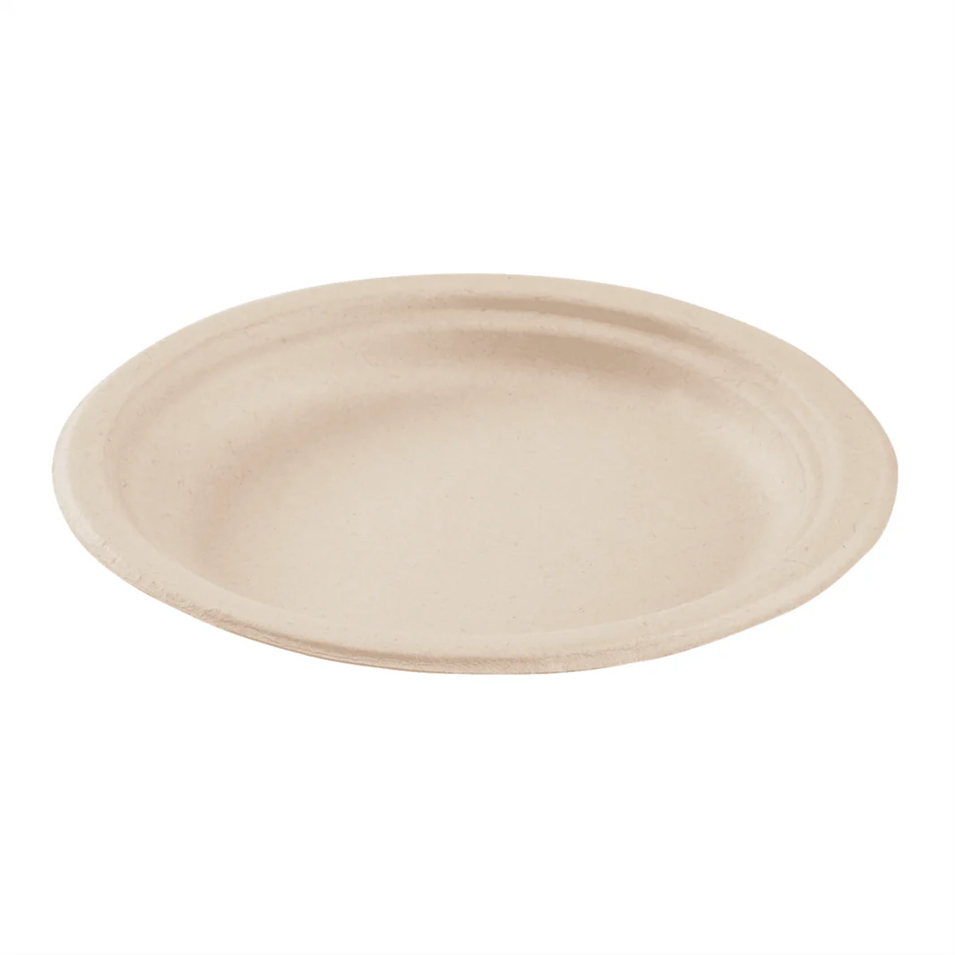 6" PFAS Free Compostable Bagasses Round Plates, Natural