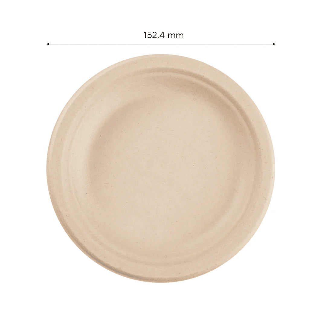 6" PFAS Free Compostable Bagasses Round Plates, Natural