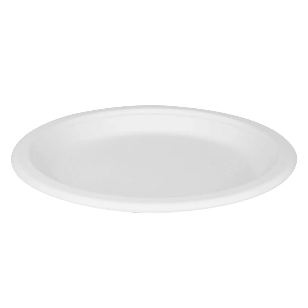 9" PFAS Free Compostable Bagasses Round Plates, White