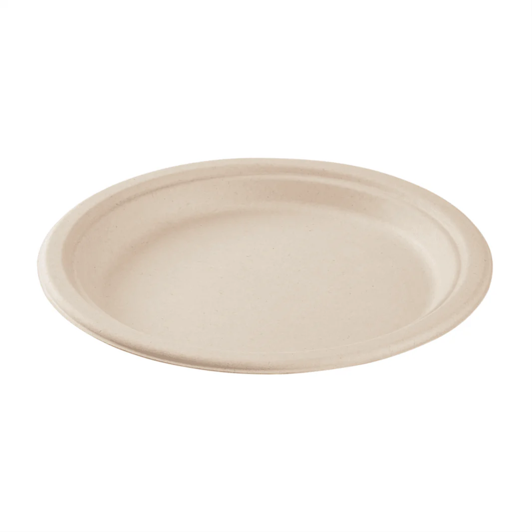 9" PFAS Free Compostable Bagasses Round Plates, Natural