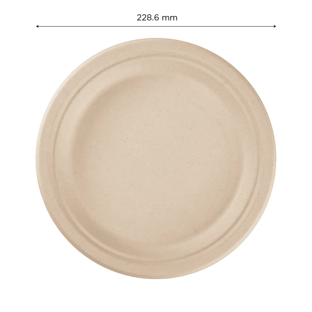 9" PFAS Free Compostable Bagasses Round Plates, Natural