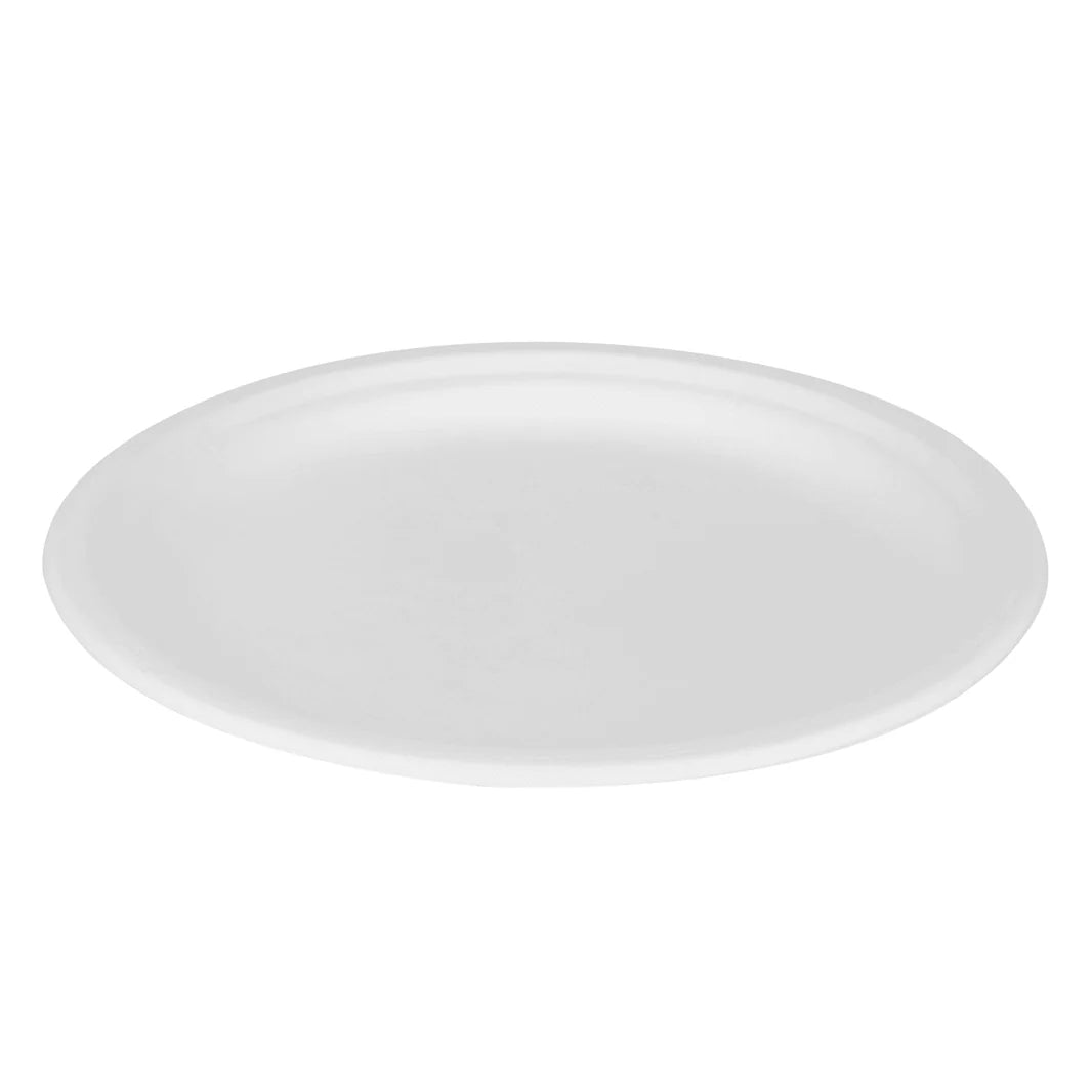 10" PFAS Free Compostable Bagasse Round Plates, White