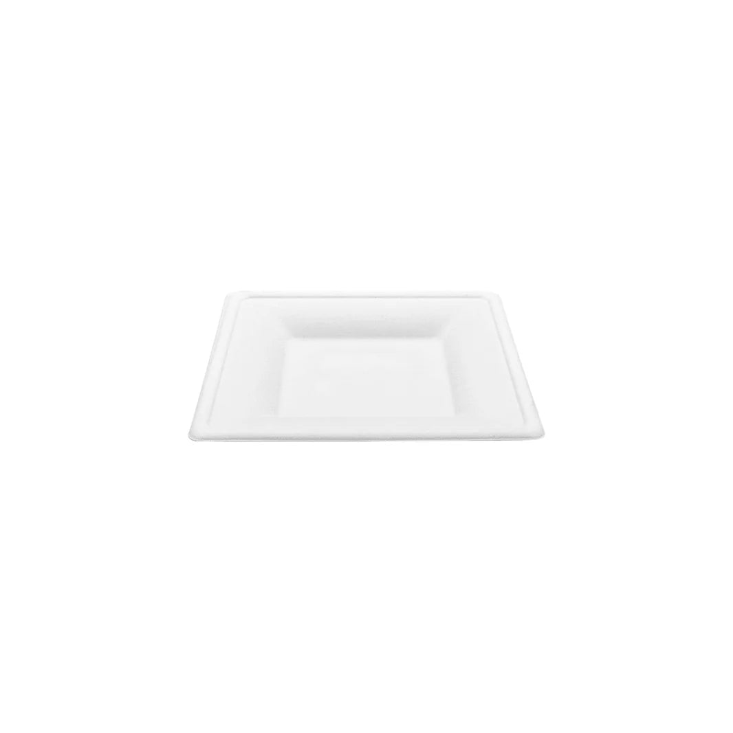 6"x 6" PFAS Free Bagasse Square Plate, White