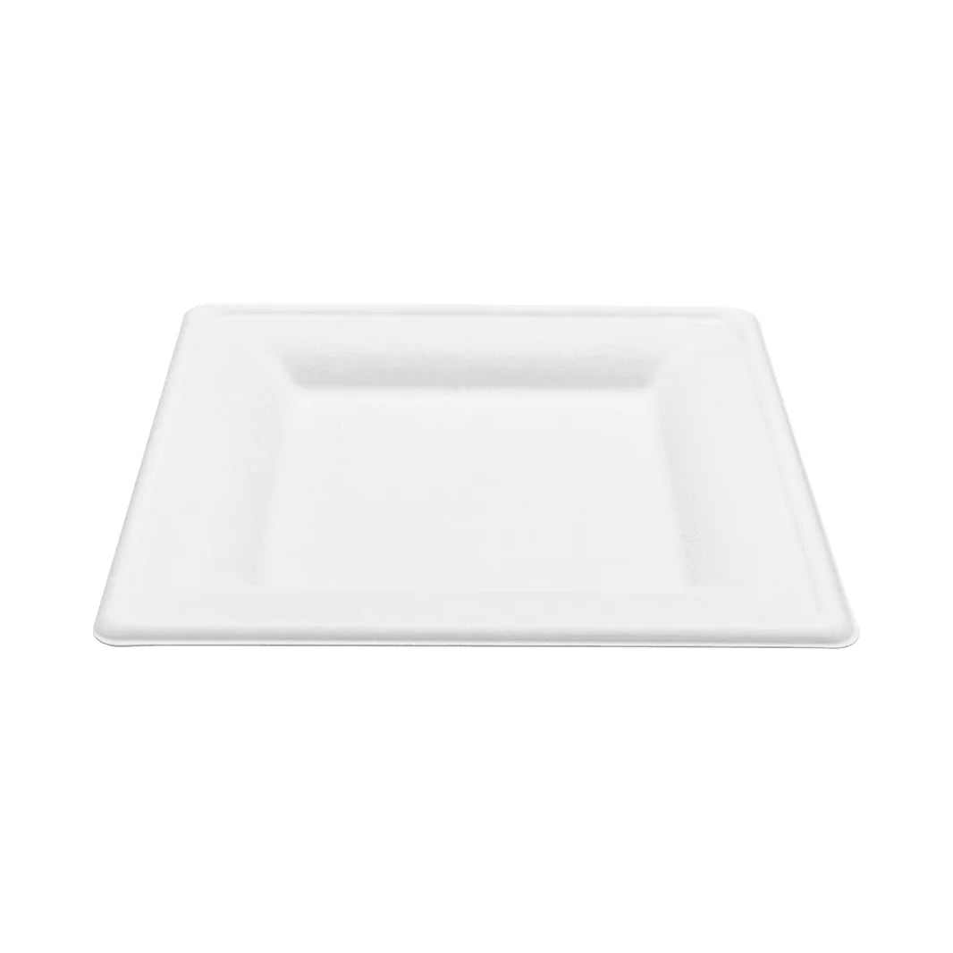 10"x 10" PFAS Free Bagasse Square Plate, White