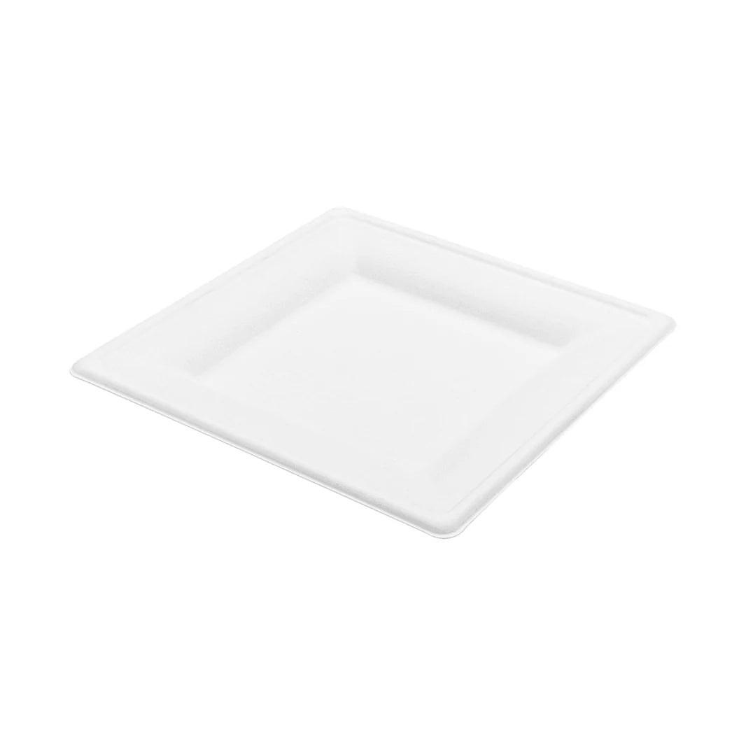 10"x 10" PFAS Free Bagasse Square Plate, White