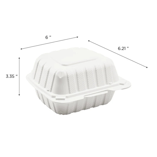 6" x 6" Mineral Filled PP Hinged Container, White