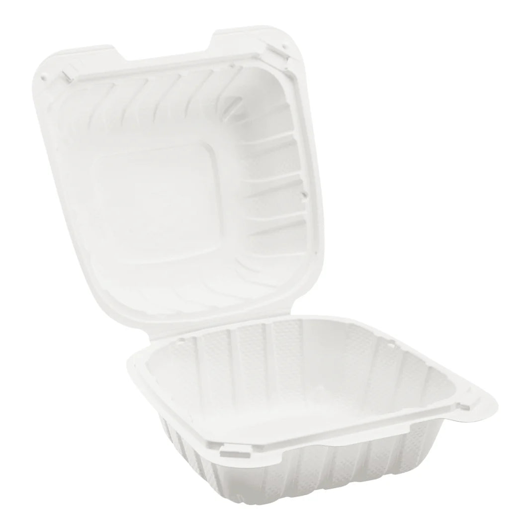 6" x 6" Mineral Filled PP Hinged Container, White