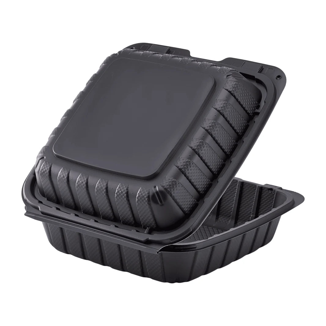 8" x 8" Mineral Filled PP Hinged Container, Black