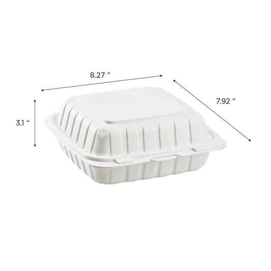 8" x 8" Mineral Filled PP Hinged Container, White