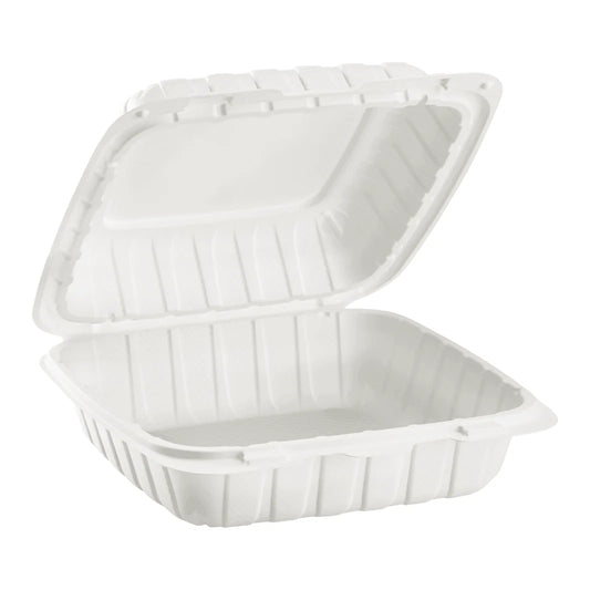 8" x 8" Mineral Filled PP Hinged Container, White