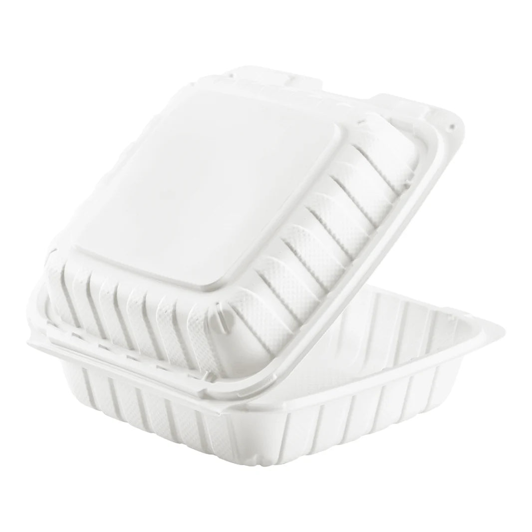 8" x 8" Mineral Filled PP Hinged Container, White