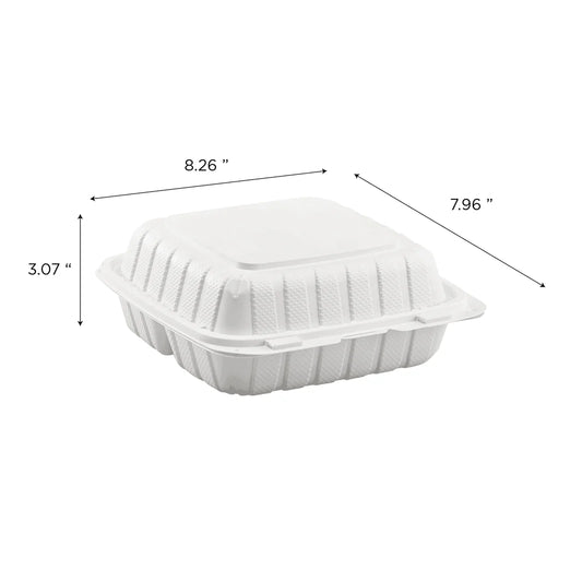 8" x 8" Mineral Filled PP Hinged Container, White, 3 compartments