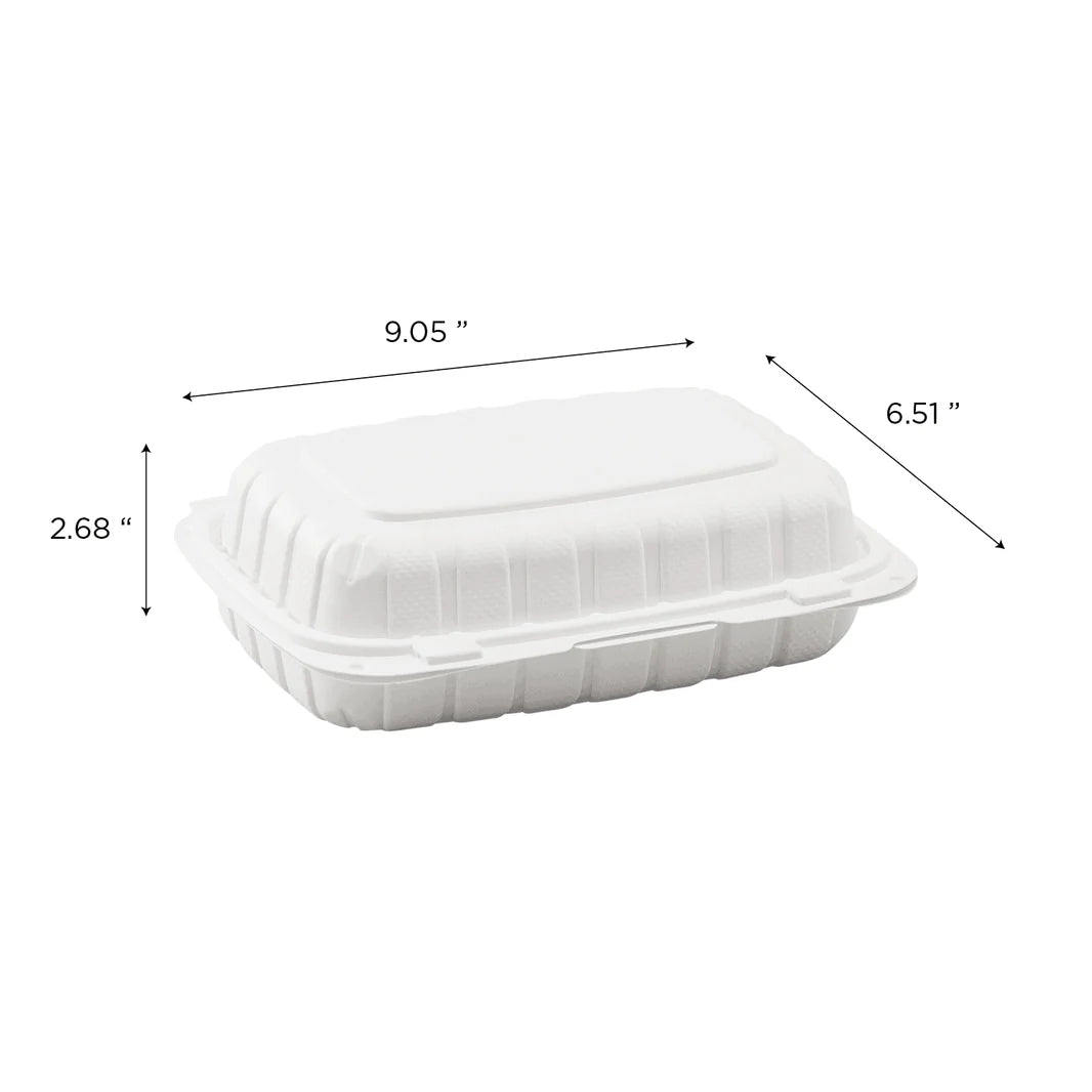 9" x 6" Mineral Filled PP Hinged Container, White