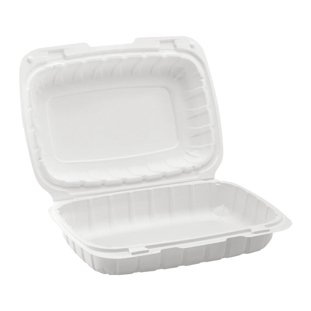 9" x 6" Mineral Filled PP Hinged Container, White