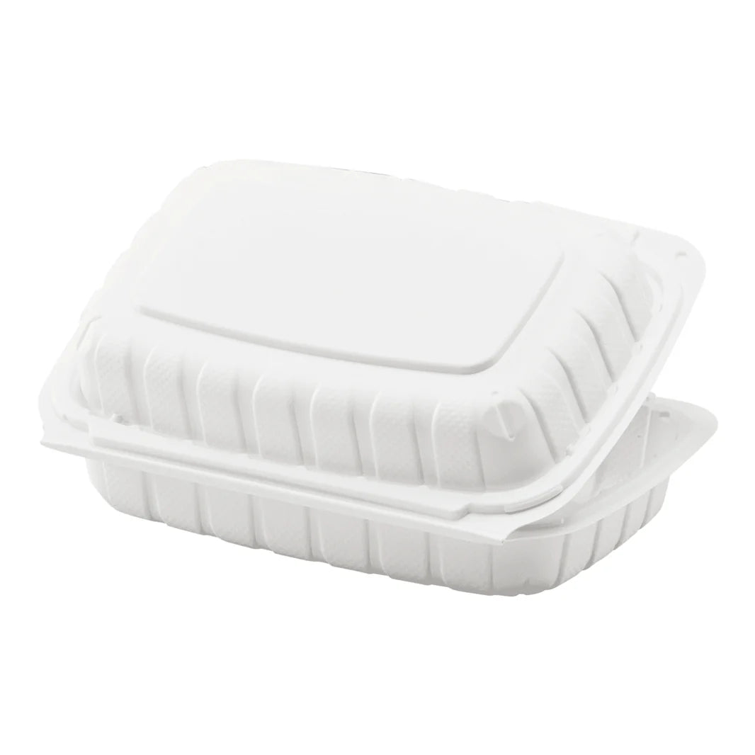 9" x 6" Mineral Filled PP Hinged Container, White